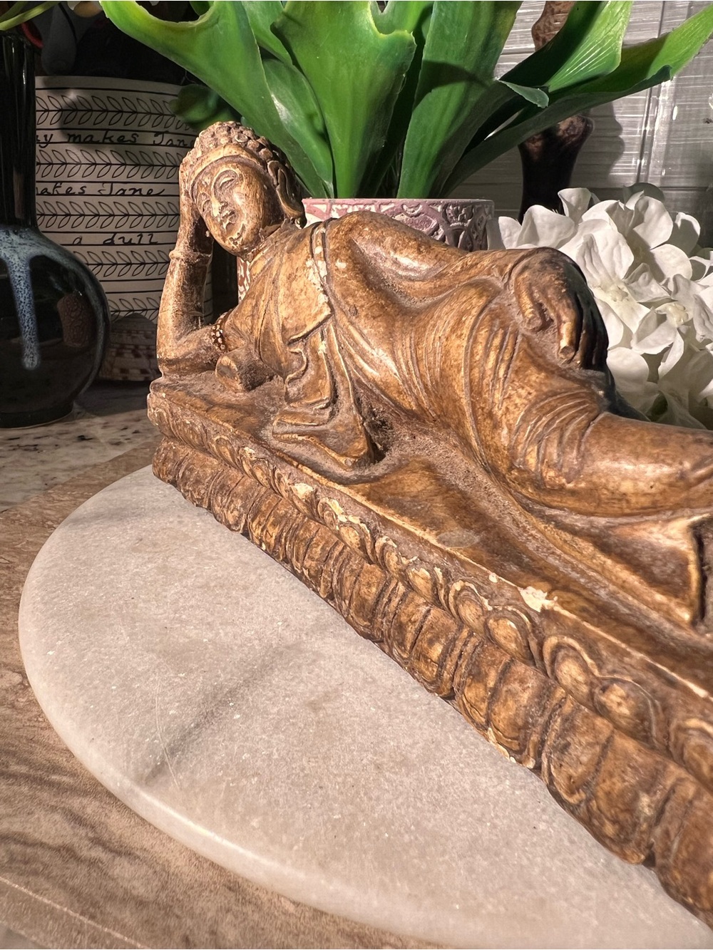 Antique Reclining “Shakyamuni” Buddha Stone Carving